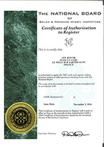 Certificat ASME - National Board
